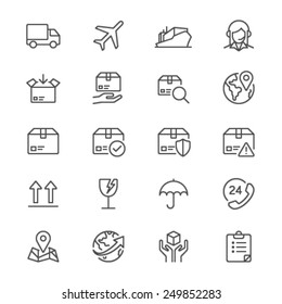 Logistics and shipping thin icons