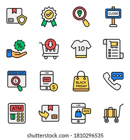 Logistics and Shopping Flat Outline Icons Set 