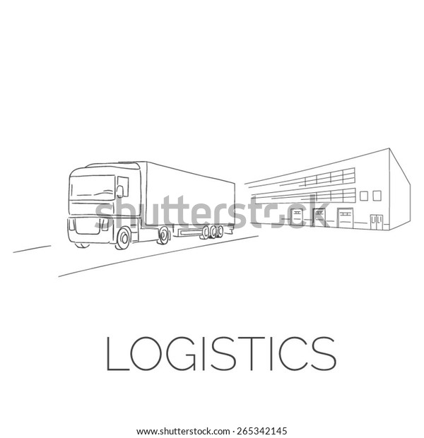Logistics sign with truck and warehouse\
vector illustration