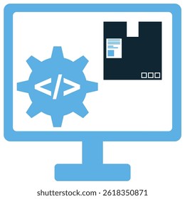 Logistics software icon vector for digital tracking, system integration, and cargo management. Ideal for supply platform, transport app, and warehouse process illustration.