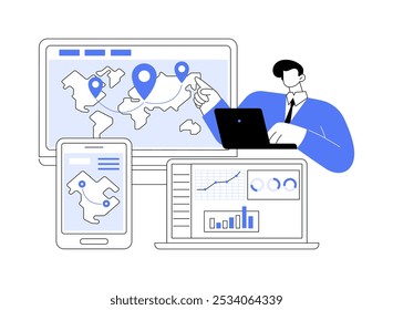 Logistics software isolated cartoon vector illustrations. IT technology, professional logistics software compatible with different devices, programs for transportation management vector cartoon.