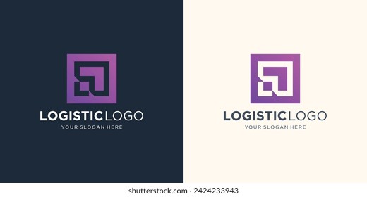 logistics square arrow logo and delivery company. right Arrow with negative space square shape design.