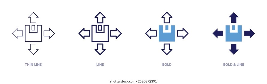 Icono de estrategia logística en 4 estilos diferentes. Línea delgada, línea, negrita y línea negrita. Estilo duotono. Trazo editable.
