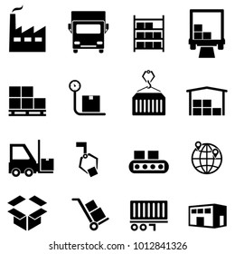 Logistics, supply chain, distribution, warehousing and shipping icon set