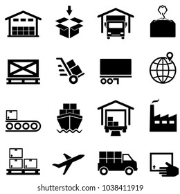 Logistics, supply chain, distribution, warehousing and shipping icon set
