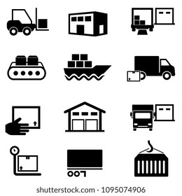 Conjunto de iconos de logística, cadena de suministro, distribución, almacenamiento y envío