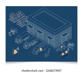 Banner de concepto de gestión de la cadena logística de suministros con iconos y una descripción de la gestión de la flota, almacenamiento, manejo de materiales, inventario y planificación de la demanda. Ilustración vectorial eps10