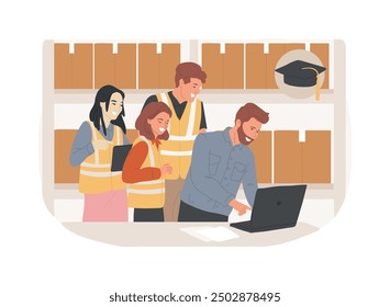 Logistics and supply chain management isolated cartoon vector illustrations. Group of technical college students manages supply chain, logistician profession, educational process vector cartoon.