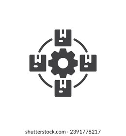 Icono vector de la cadena de suministro logística. La gestión de la carga llenó el signo plano para el concepto móvil y el diseño web. Icono de glifo de la Red Logística. Símbolo, ilustración del logotipo. Gráficos vectoriales
