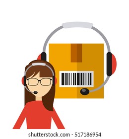 logistics support worker and carton box with headset icon. export and import colorful design. vector illustration