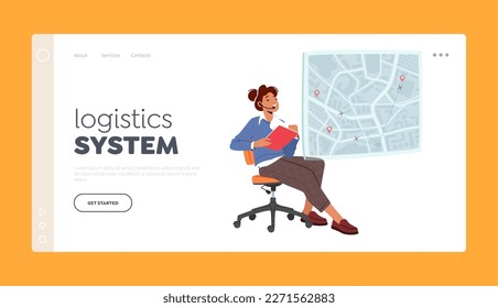 Logistics System Landing Page Template. Female Operator Managing Modern Delivery System That Employs Unmanned Aerial Vehicles To Transport Packages To Customers. Cartoon People Vector Illustration