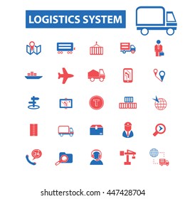 logistics system, transportation, export, truck, cargo, industry, container, transport,  warehouse, shipping, delivery icons, signs vector icons