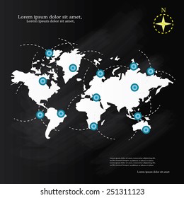 Logistics technology concept on chalkboard,logistics connection on world map vector