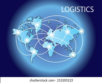 Logistics technology concept,logistics connection on world map vector