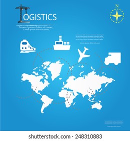 Logistics technology concept,logistics connection on world map vector