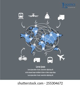 Logistics technology concept,logistics connection on world map vector