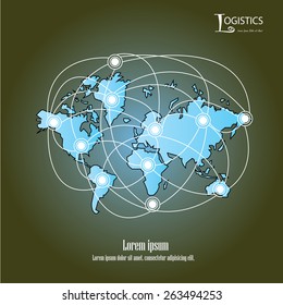 Logistics technology concept,logistics connection on world map vector
