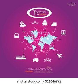 Logistics technology concept.logistics connection on world map. Vector illustration.