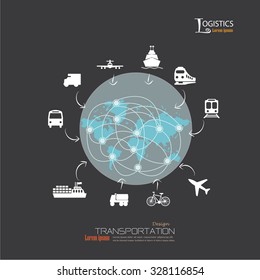 Logistics technology concept.logistics connection on world map. Vector illustration.