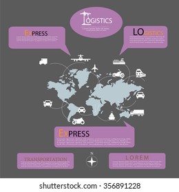 Logistics technology concept.logistics connection on world map. Vector illustration.