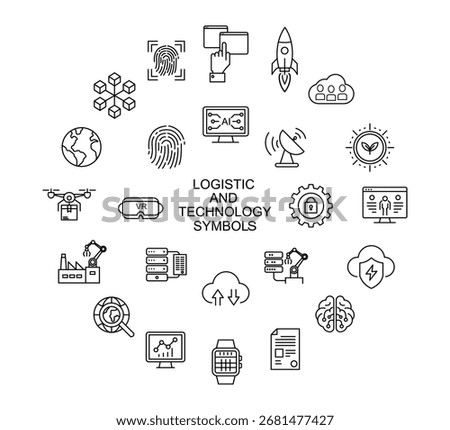 Logistics and Technology Symbols, Simple Flat Design Vector Icons on a White Background