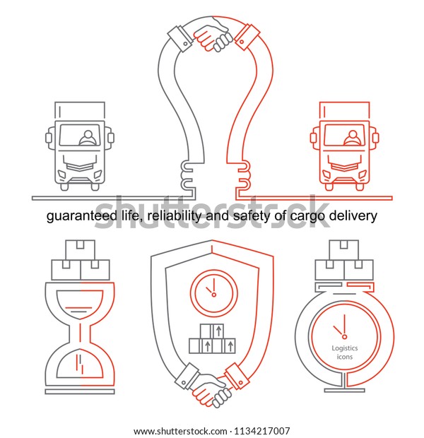 Logistics thin line icons. Business concept\
with lamp and\
handhsake