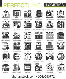 Logistics transportation black mini concept icons and infographic symbols set