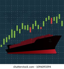 Logistics and transportation of Container Cargo ship in shipyard logistic import export and transport industry on world map background with graph