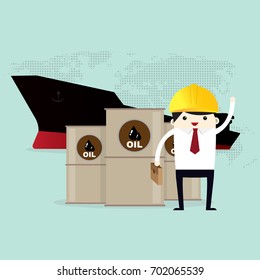 Logistics and transportation of Container Cargo ship  in shipyard logistic Oil import export and transport industry on world map background 
