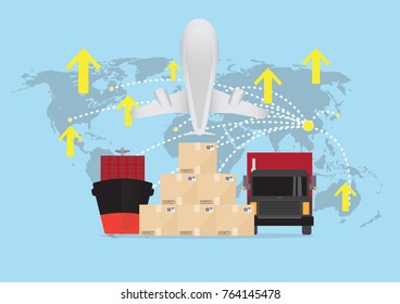 Logistics and transportation of Container Cargo ship  in shipyard logistic import export and transport industry on world map background 