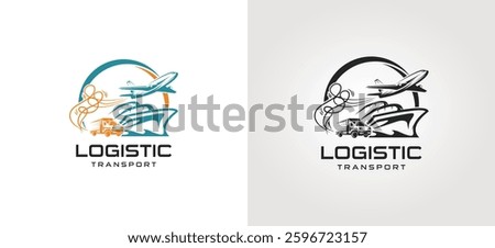 Logistics transportation logo design for shipping goods by land, sea and air routes