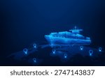 logistics transportation ship global map technology background. International shipping and export by cargo ship. commercial container shipping. vector illustration fantastic technology.
