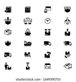 Iconos vectoriales de logística y transporte en fondo blanco