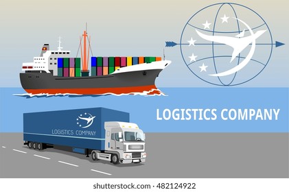 logistics truck ship loading port delivery freight terminal 