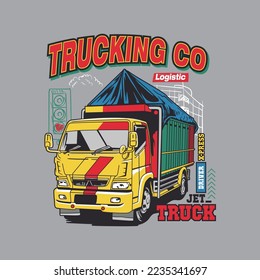 Logistics trucks. Truck driver life. Design about trucks for poster or t shirt