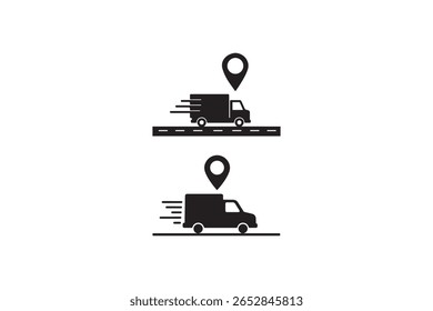 Logistics Van Black Silhouette Juego de Vector