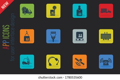 Logistics vector color web icons on dark background for user interface design