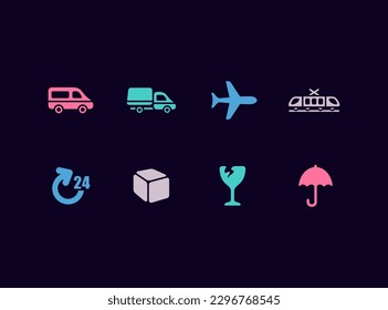 Logistics vector icon set. Cargo distribution and shipping icons.