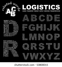 LOGISTIK. Kollektion von Vektorbriefen. Wordcloud-Illustration.