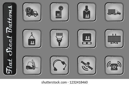 Logistics vector web icons on the flat steel buttons