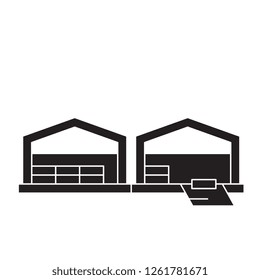 Logistics warehouse black vector concept icon. Logistics warehouse flat illustration, sign