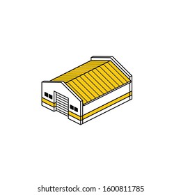 Logistics warehouse building. Vector line, 3d stroke isometric, color web icon, new flat style. Creative illustration design, abstract idea for infographics.
