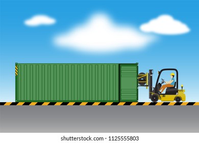 Logistics warehouse and loading dock, rubber wheels transportation and supply., Industrial scene