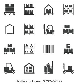 Logistics Warehouse Management and Industrial Storage Facility Icons