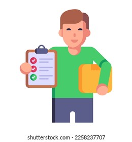 logistics workers carrying parcel, flat icon