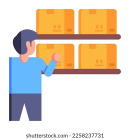 trabajadores de logística con paquete, icono plano
