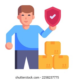 logistics workers carrying parcel, flat icon