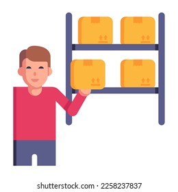 logistics workers carrying parcel, flat icon