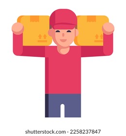 logistics workers carrying parcel, flat icon