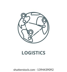 Logistics, worldwide delivery vector line icon, linear concept, outline sign, symbol